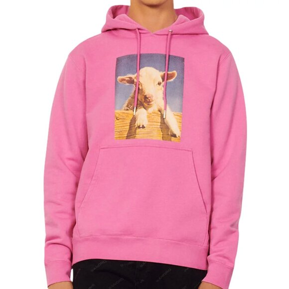 Sandro Paris Men's Pink Hoodie with Lamb Graphic - Size M - Like New (Rare) - Picture 1 of 6